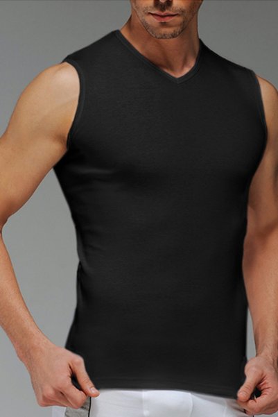 Çift Kaplan Men's Rib V Neck Sleeveless Black Undershirt 0921 Pack of 6