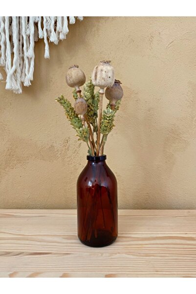 Harmoni Home Amber Kahverengi Cam Şişe Vazo 250 Ml