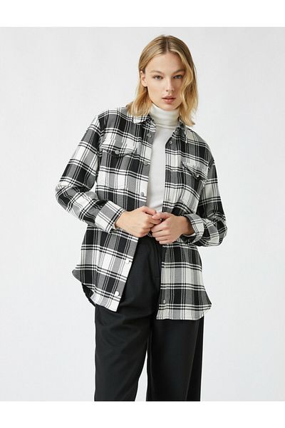 Koton Kariertes Holzfällerhemd mit langen Ärmeln und Taschen