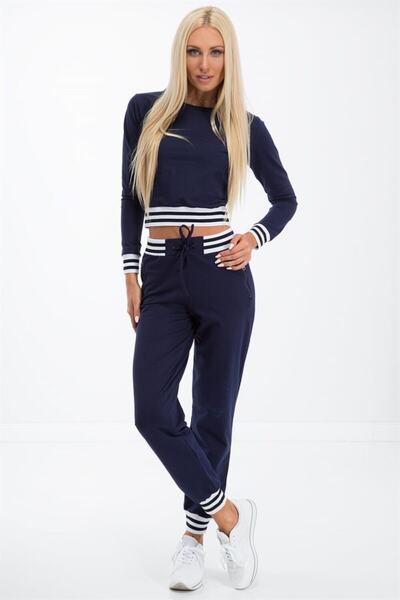 fasardi Triko Şeritli Ribana Ve Fermuar Detaylı Kadın Ikili Takım