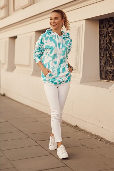 fasardi Dijtal Baskılı Kapüşonlu Kadın Sweatshirt