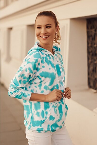 fasardi Dijtal Baskılı Kapüşonlu Kadın Sweatshirt