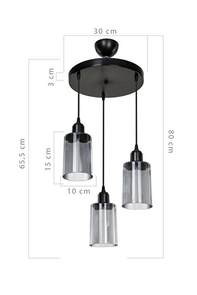 Modelight Aksel 3'lü Avize Füme Optik Camlı Siyah