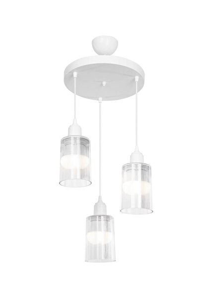 Modelight Aksel 3'lü Avize Şeffaf Optik Camlı Beyaz