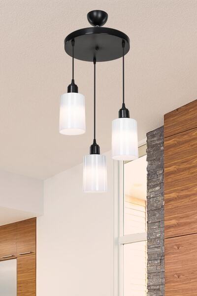 Modelight Aksel 3'lü Avize Opal Optik Camlı Siyah