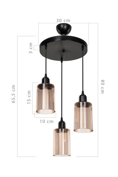 Modelight Aksel 3'lü Avize Bal Optik Camlı Siyah