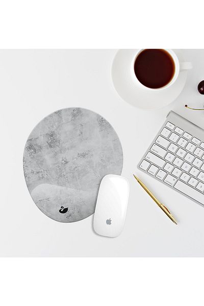 Özer Store Gray Marble Patterned Oval Mouse Pad with Wrist Support Mouse Pad