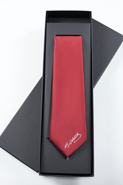 Gaffy Erkek Kırmızı Renk Atatürk İmzalı Kravat