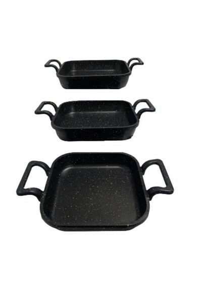 Eda Set of 3 Black Aluminum Square Cast Iron Pans 20-22-24 Cm