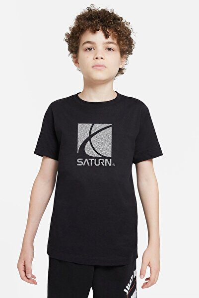 QIVI Unisex dečja crna majica Saturn Štampano