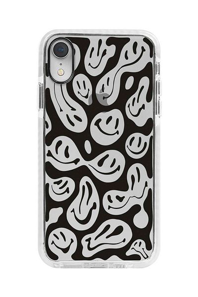 shoptocase حافظة هاتف آيفون Xr مضادة للصدمات ونمط وجوه مبتسمة مع حافة بيضاء