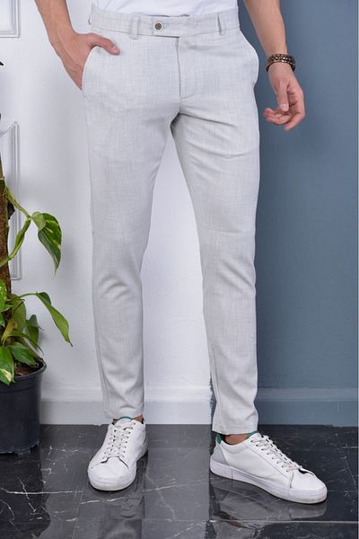 Eynel Men's Stone Color Italian Cut Lycra Fabric Trousers Slim Fit Tube Leg Sports Style Classic Trousers