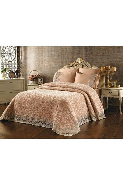 Walls Home French Laced Blanket Set (with lace) Cappuccino