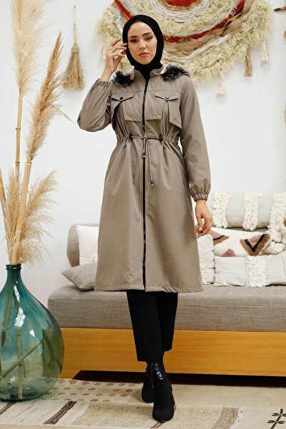 InStyle Vystřižený detail přední kapsy kožich - norkový