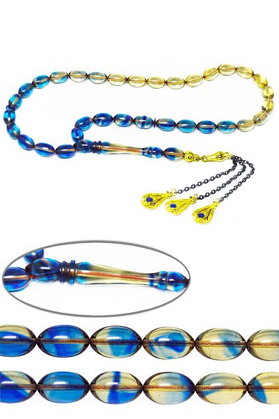 Tesbih Atölyesi Blue Color Beam Fire Amber Rosary