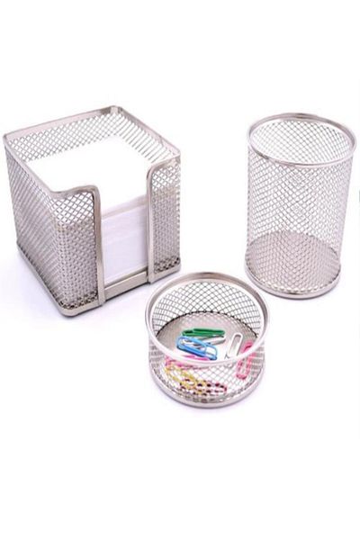 easyso Perforated Set of 3 Black 505 Cube Note Holder, Paper Clip, Pen Holder Organizer