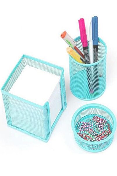 easyso Perforated Set of 3 Black 505 Cube Note Holder, Paper Clip, Pen Holder Organizer
