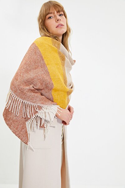 Trendyol Collection Oranžová barva Blocked Soft Textured Dámská šála TWOAW22AT0034