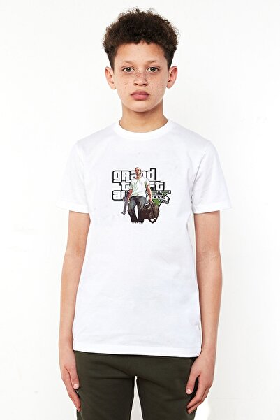 QIVI تيشيرت للأولاد مطبوع باللون الأبيض Gta V تريفور فيليبس