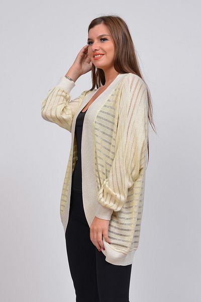 TUSSE Women's Ecru Transparent Glitter Zebra Pattern Large Size Cardigan