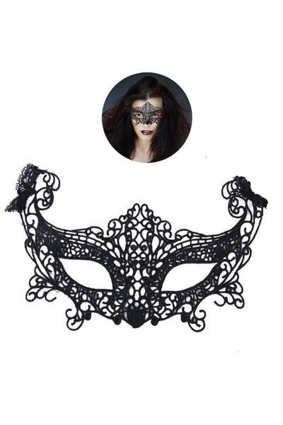 Vip-Aksesuar Dantel Fantezi Parti Maskesi Siyah Renk Model 5