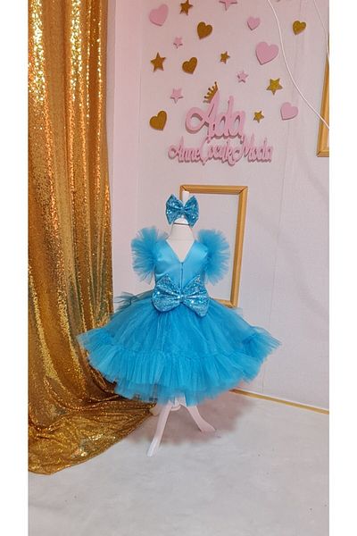 NA ADDESIGN Rochie de design cu paiete umflate din tul albastru pentru fete