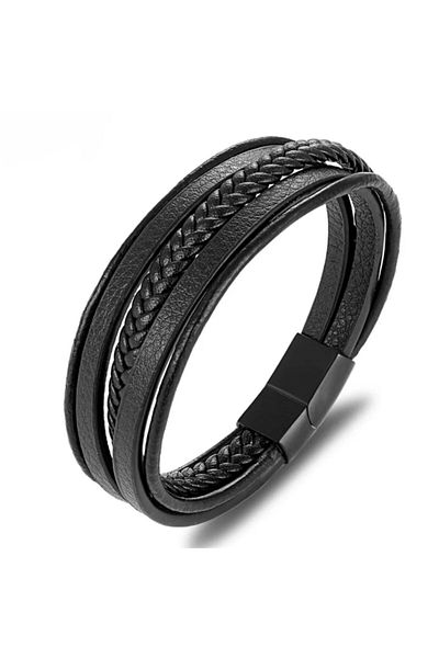 Gogoey Men's Leather Bracelet Black Magnetic Buckle Braided Bracelet