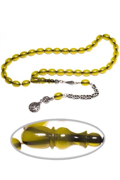 Tesbih Atölyesi Certified Green Color Ottoman Resemblance Rod Tightened Amber Prayer Beads