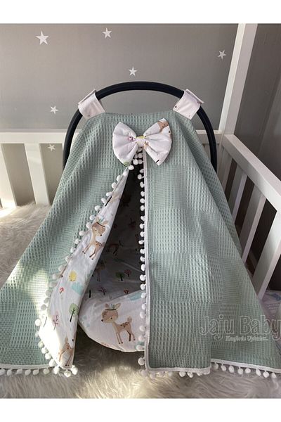 Jaju Baby Pique Fabric Gazelle Patterned Pompom Stroller Cover