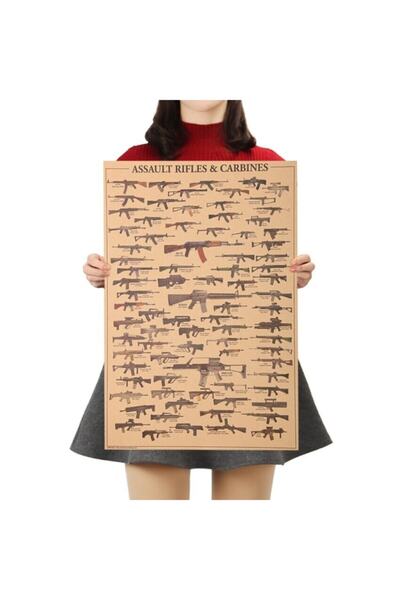 Caph Design Makineli Tüfekler Vintage Kraft Poster -33x48cm