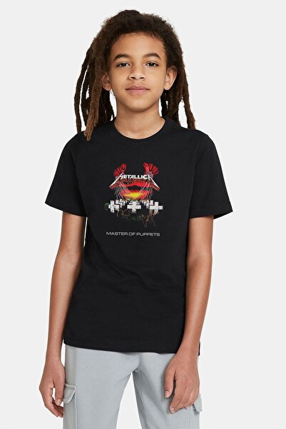 QIVI Unisex Kids Black Metallica Master Of Puppets Metal Rock Printed T-Shirt