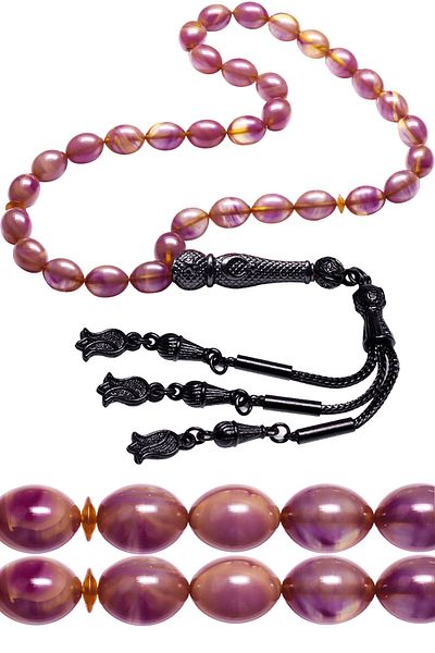Tesbih Atölyesi Certified Purple Color Tarnish Resistant Tassel Tightened Amber Prayer Beads