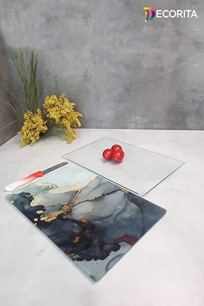 Decorita Set of 2 Stark Marble Look and Translucent Glass Cutting Board - 20cm X 30cm