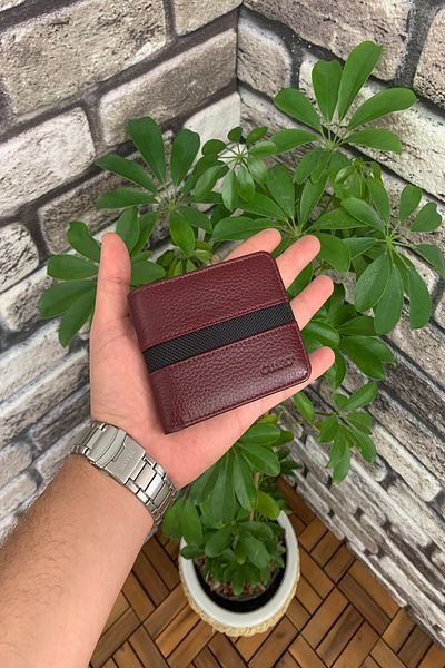 GUARD Striped Claret Red Leather Wallet
