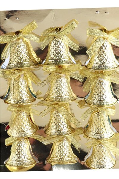 BeySüS Yılbaşı Çam Ağacı Süsü Çan Gold 4 cm Sarı Kurdeleli