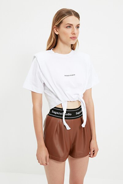 Trendyol Collection Πλεκτό T-shirt X Sagaza Studio White Slogan TPRAW22TS0214