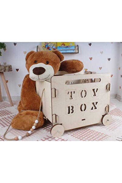 Ankebut Demonte Ahşap Arabalı Çok Amaçlı Oyuncak Sepeti Oyuncak Saklama Kutus...