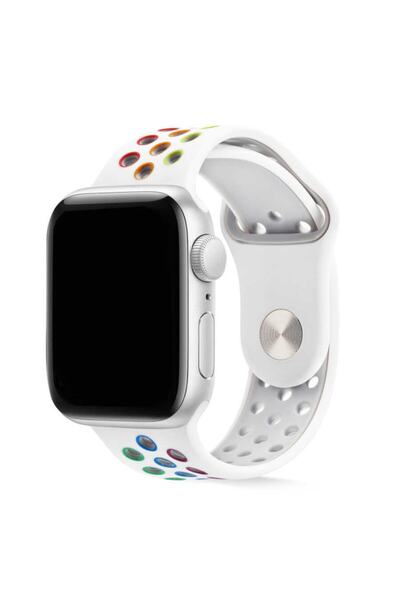 Nezih Case Apple Watch Seri 7/8/9 45mm Uyumlu Silikon Kordon Beyaz Pride S-m