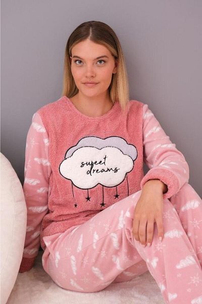 Altınay Sweet Dreams Pink Women's Fleece Pajama Set