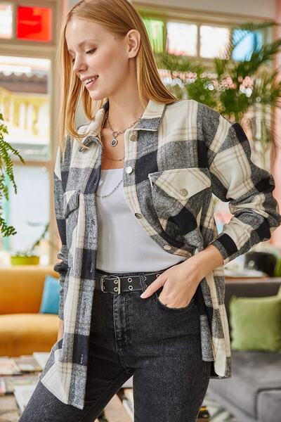 Olalook Dámská černá prošívaná košile s dvojitým zapínáním do kapsy GML-19000900