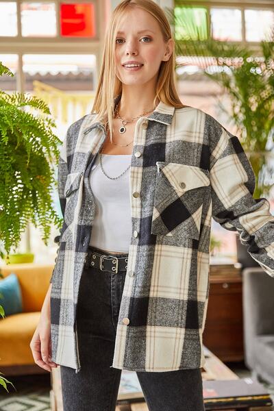 Olalook Dámská černá prošívaná košile s dvojitým zapínáním do kapsy GML-19000900