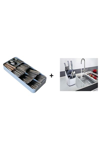 OMAK 9 Compartment Drawer Spoon Holder + Countertop Spoon Holder Drawer Cutlery