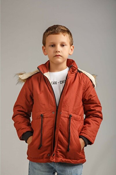 Nacar Unısex Çocuk Kapüşonlu Içi Kürklü Spor Kanvas Mont Parka