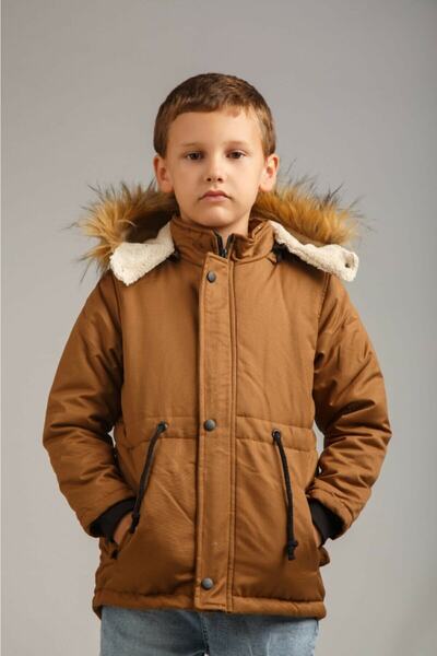 Nacar Unısex Çocuk Kapüşonlu Içi Kürklü Spor Kanvas Mont