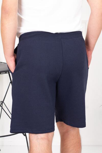 Yabgu Men's Elastic Waist Pocket Lace Up Standard Mold Comfortable Daily Sports Shorts Navy Blue