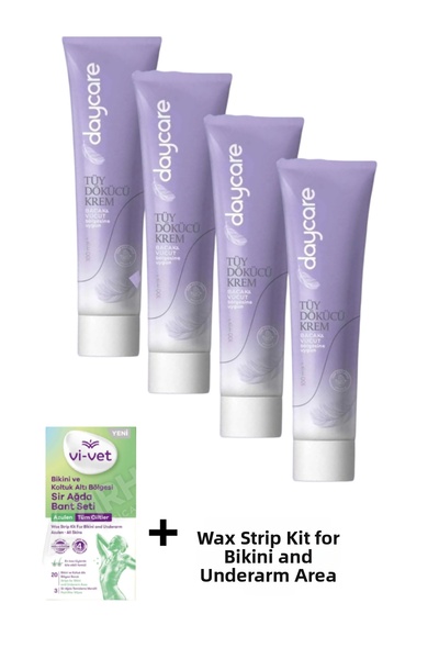 KMS HOME كريم إزالة الشعر داي كير 100 مل × 4 قطع + 20 شريط شمع لمنطقة الإبط و...