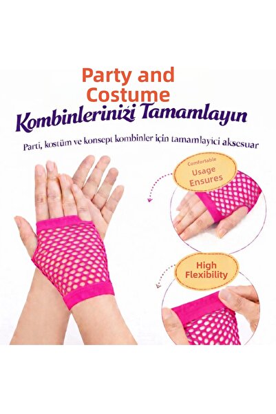 Lisinya قفازات قصيرة بدون أصابع من طراز الثمانينات والتسعينات باللون النيون ا...