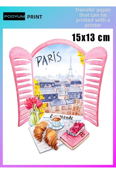 podyum baskı تي شيرت مطبوع عليه منظر باريس من خلال النافذة، مطبوع بتقنية DTF ...