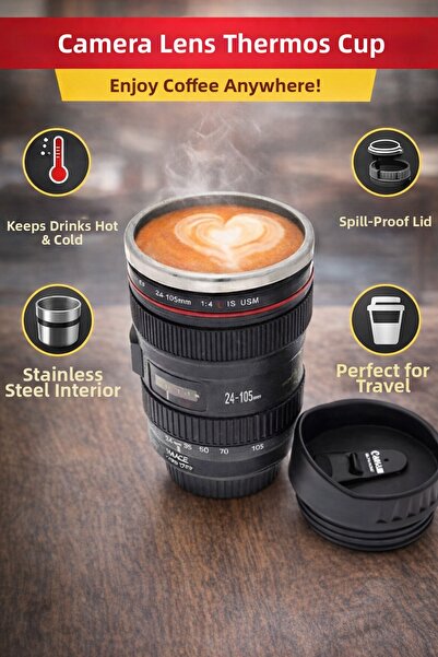 Arfseb كوب حراري بتصميم عدسة الكاميرا