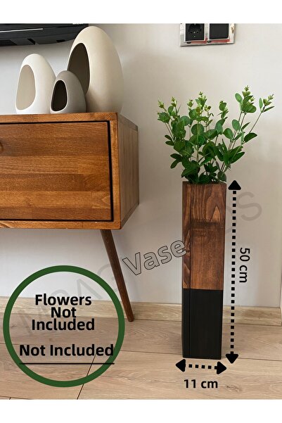DDTREND Ghiveci din lemn de nuc negru, vază, decor boem pentru birou, cadou pentru casă, ghiveci cu flori 50 cm (florile nu sunt incluse)